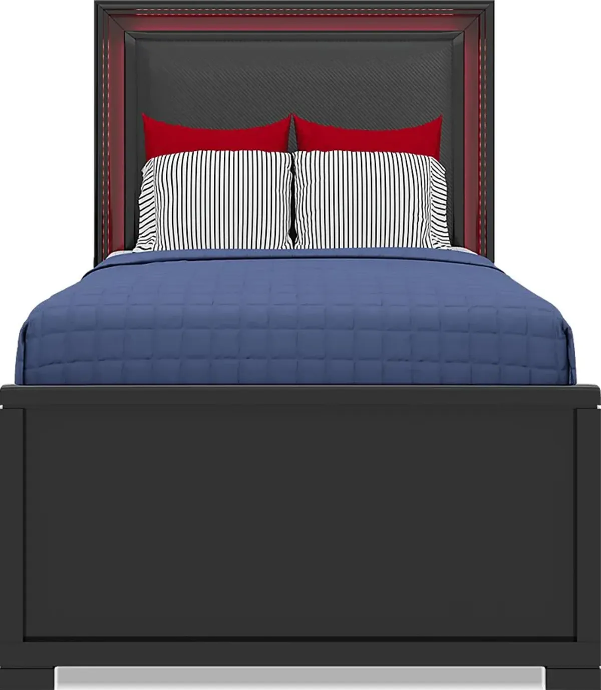 Kids Carbon Optix Black 3 Pc Twin Bed with LED Lights