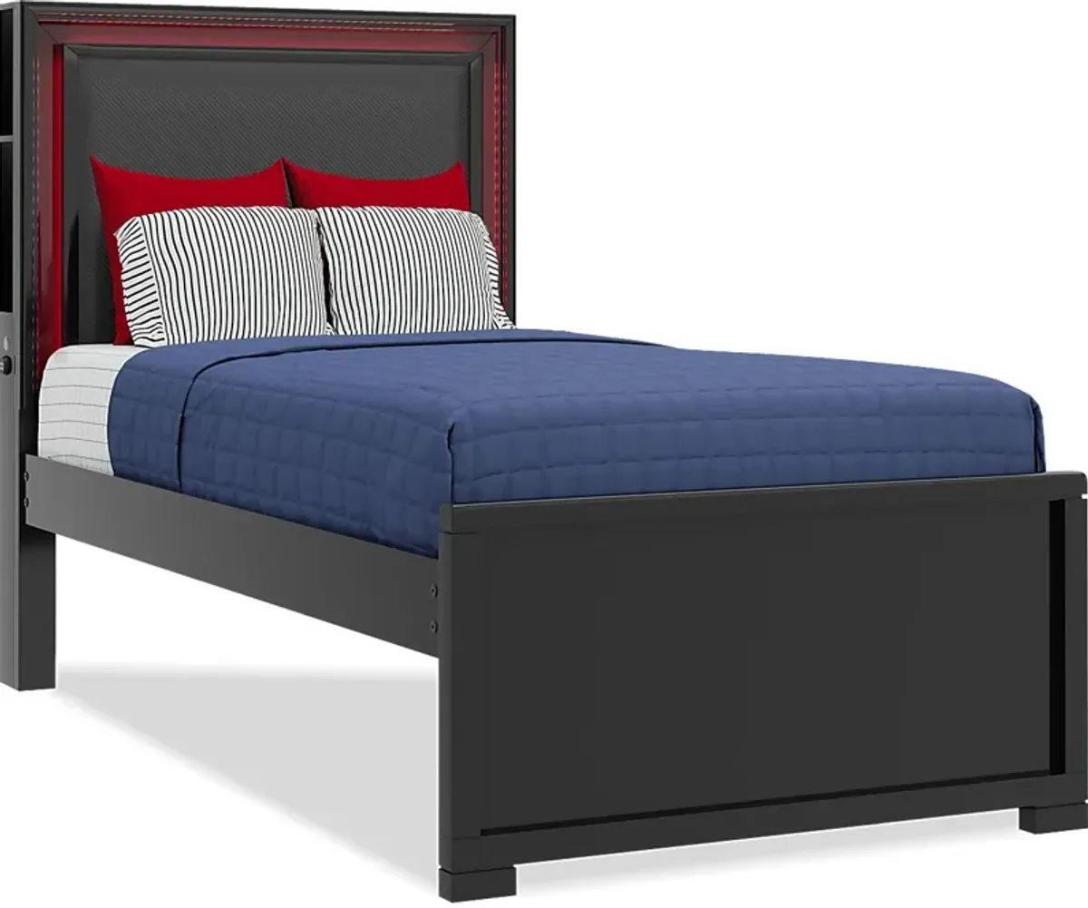 Kids Carbon Optix Black 3 Pc Twin Bed with LED Lights