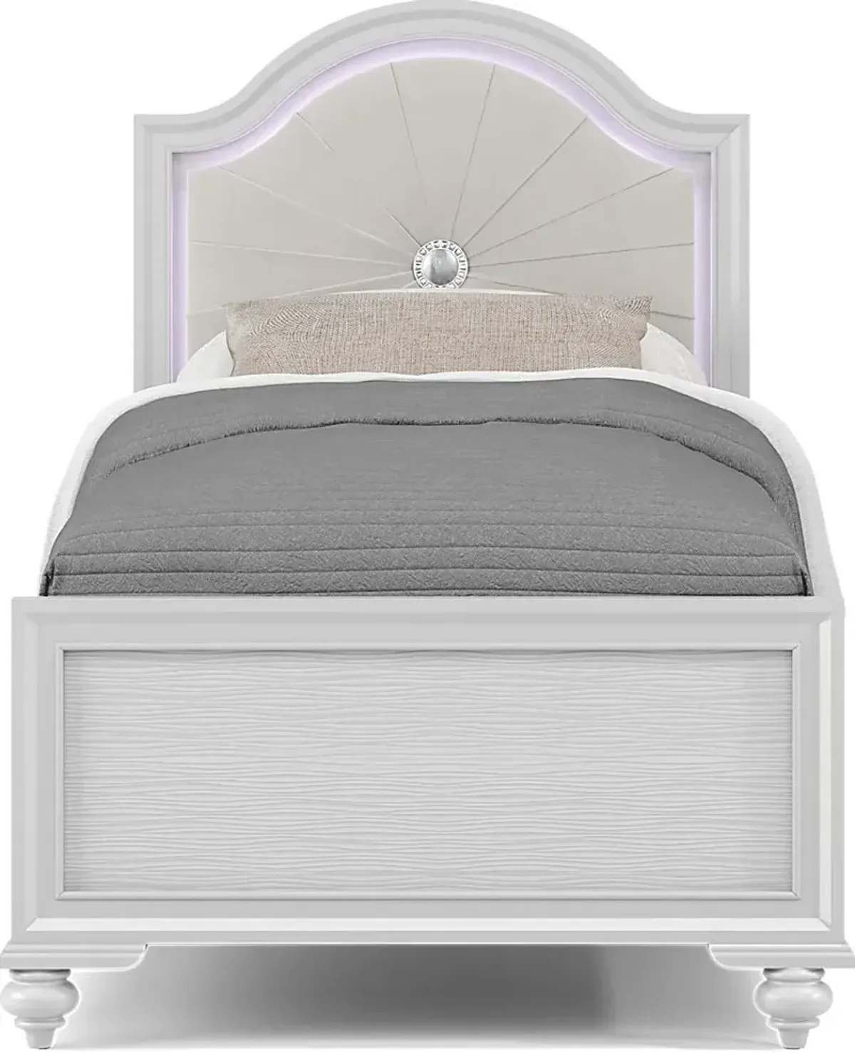 Kids Evangeline White Twin Lighted Upholstered Bed with Multi-Color LEDs