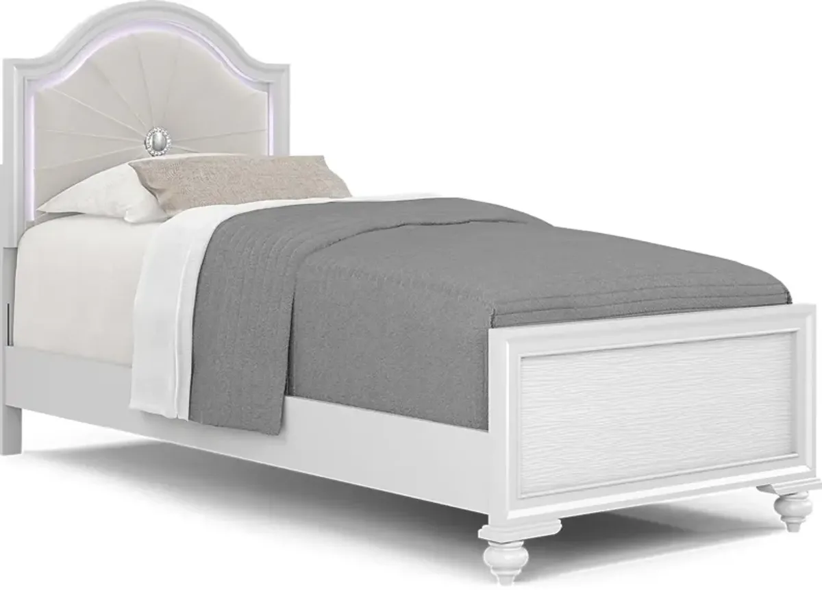 Kids Evangeline White Twin Lighted Upholstered Bed with Multi-Color LEDs