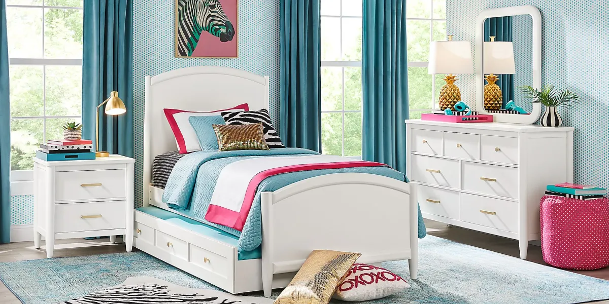 Kids Modern Colors White Twin XL Panel Bed