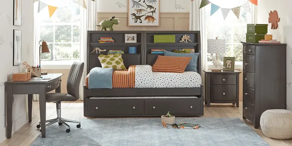 Kids Santa Cruz Gray 5 Pc Twin Bookcase Wall Bed