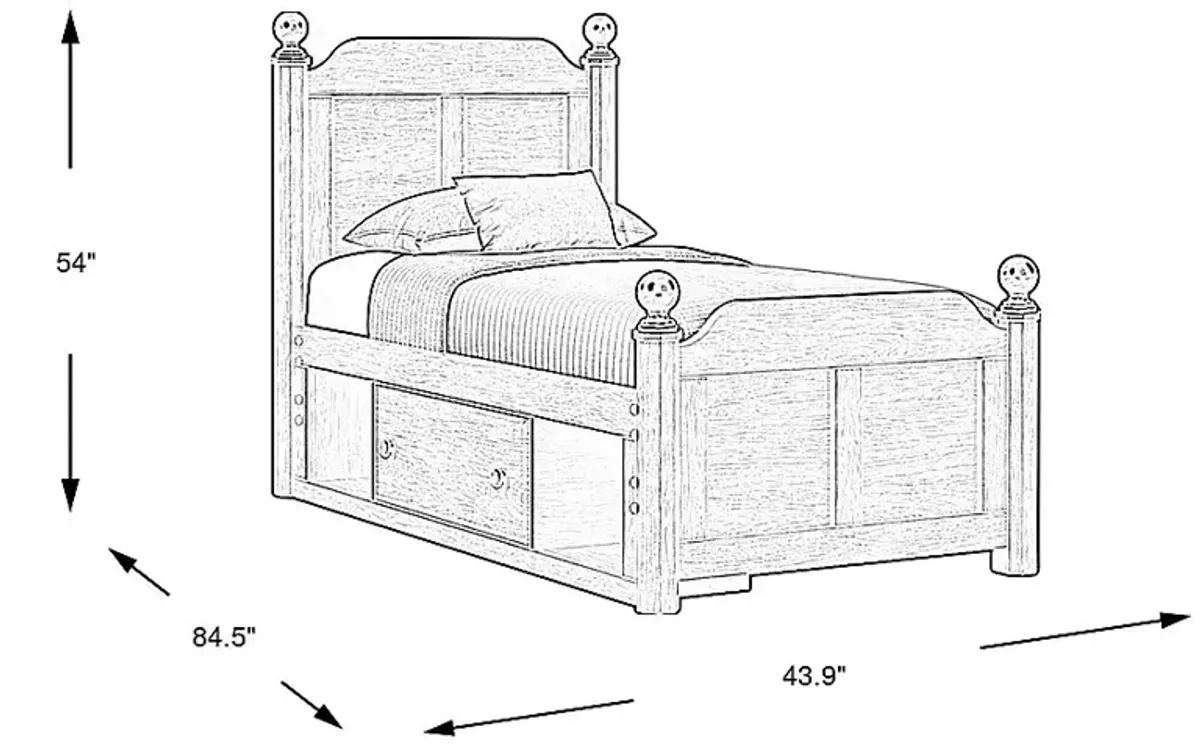 Kids South Bend Brown Cherry 3 Pc Twin Poster Bed with Storage Side Rail