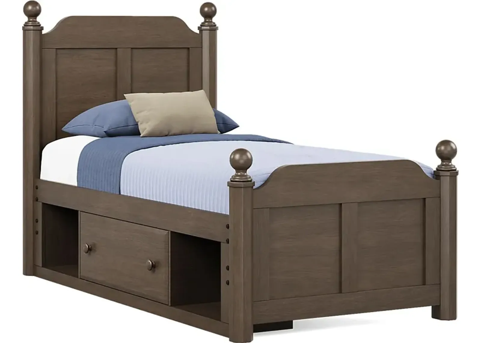 Kids South Bend Brown Cherry 3 Pc Twin Poster Bed with Storage Side Rail