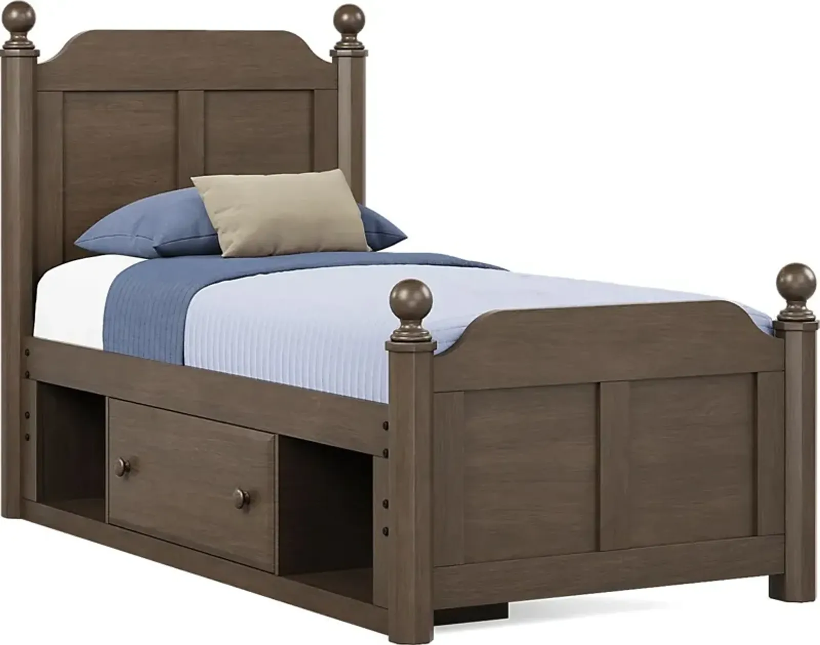 Kids South Bend Brown Cherry 3 Pc Twin Poster Bed with Storage Side Rail