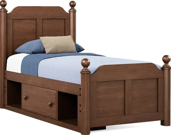 Kids South Bend Brown Cherry Twin Poster Bed with Storage Side Rail