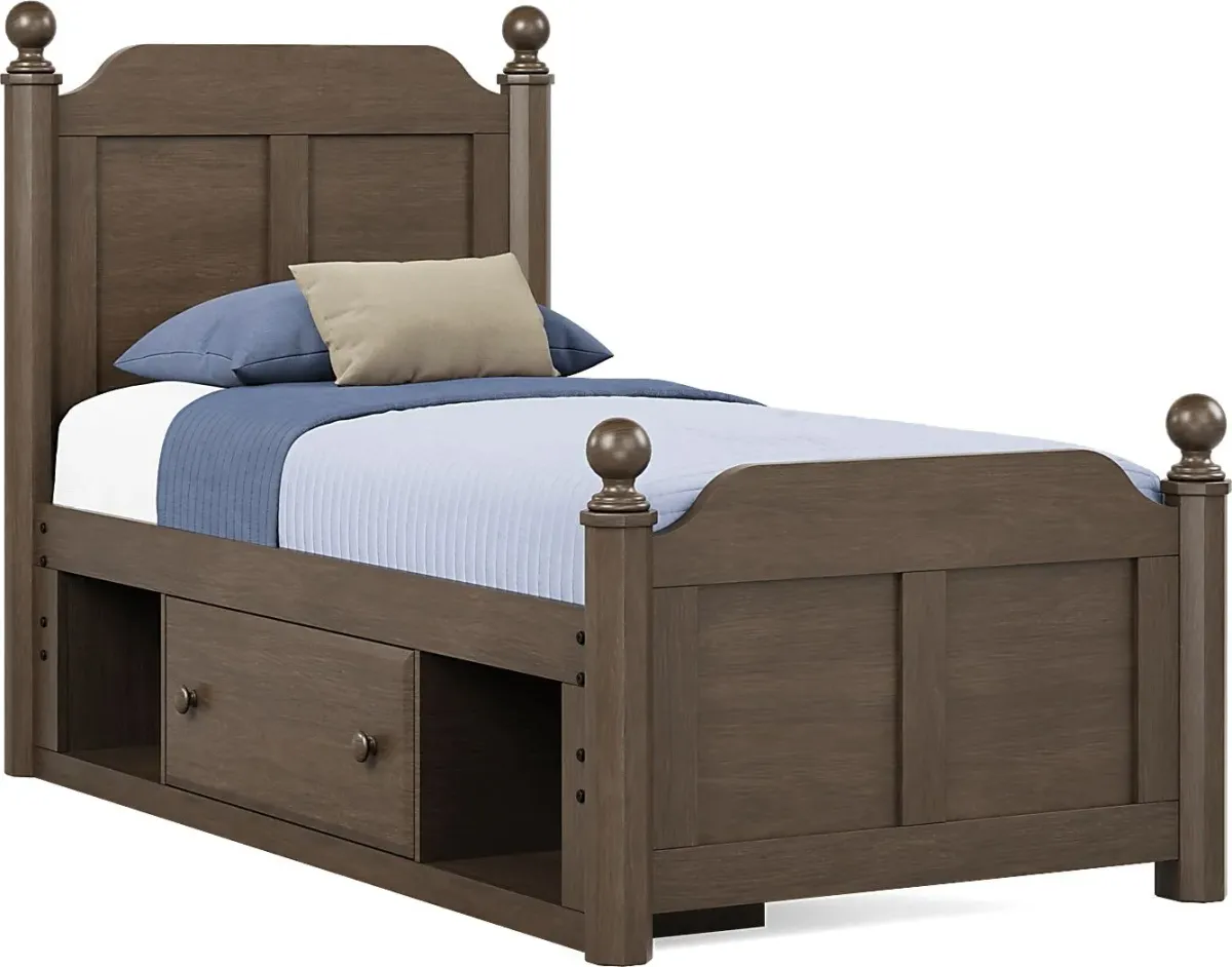 Kids South Bend Brown Cherry Twin Poster Bed with Storage Side Rail