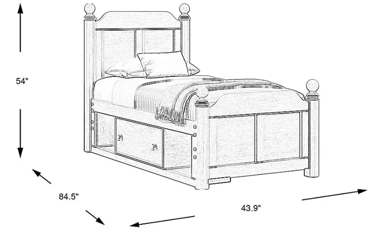 Kids South Bend Washed White 3 Pc Twin Poster Bed with Storage Side Rail