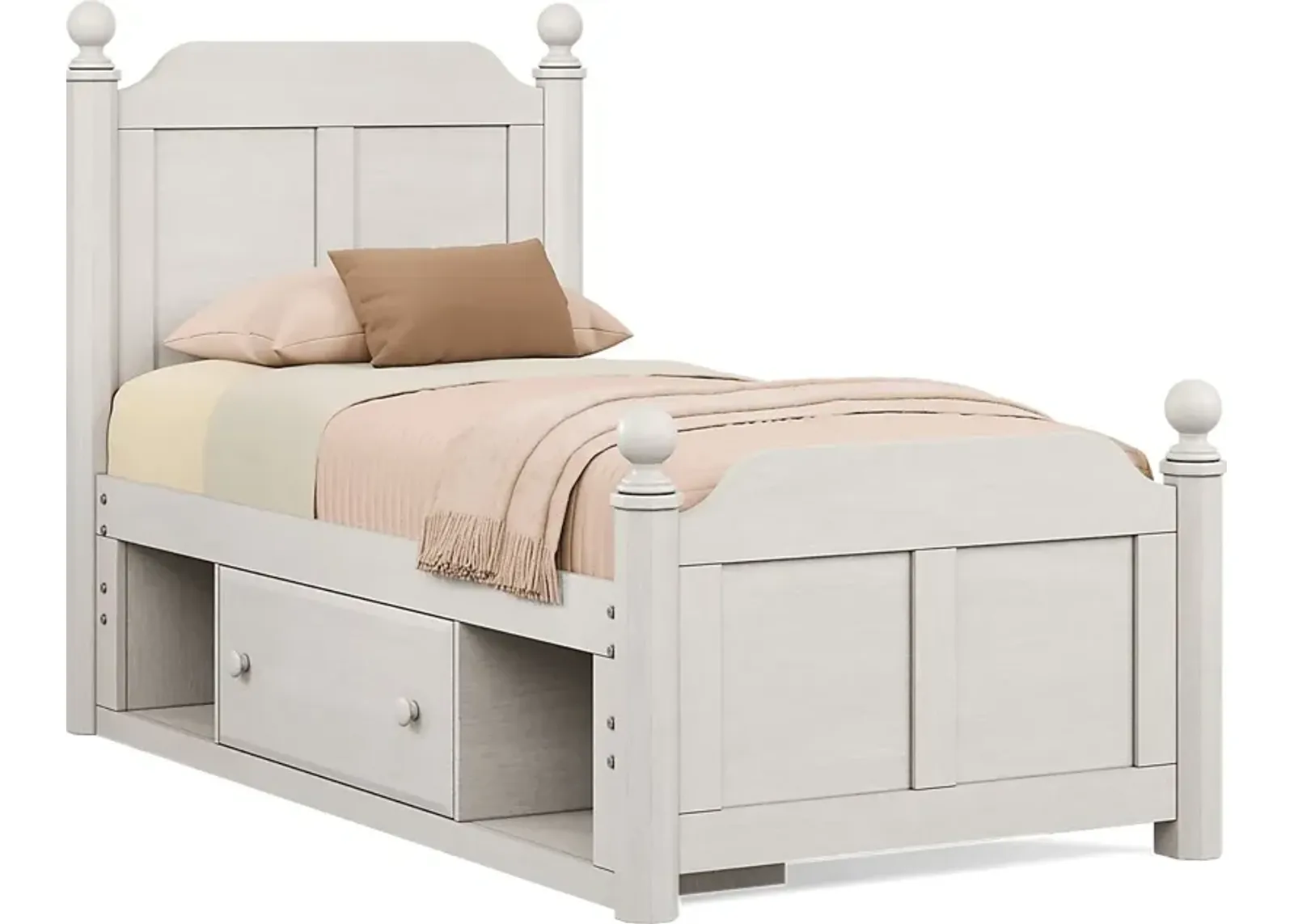 Kids South Bend Washed White 3 Pc Twin Poster Bed with Storage Side Rail