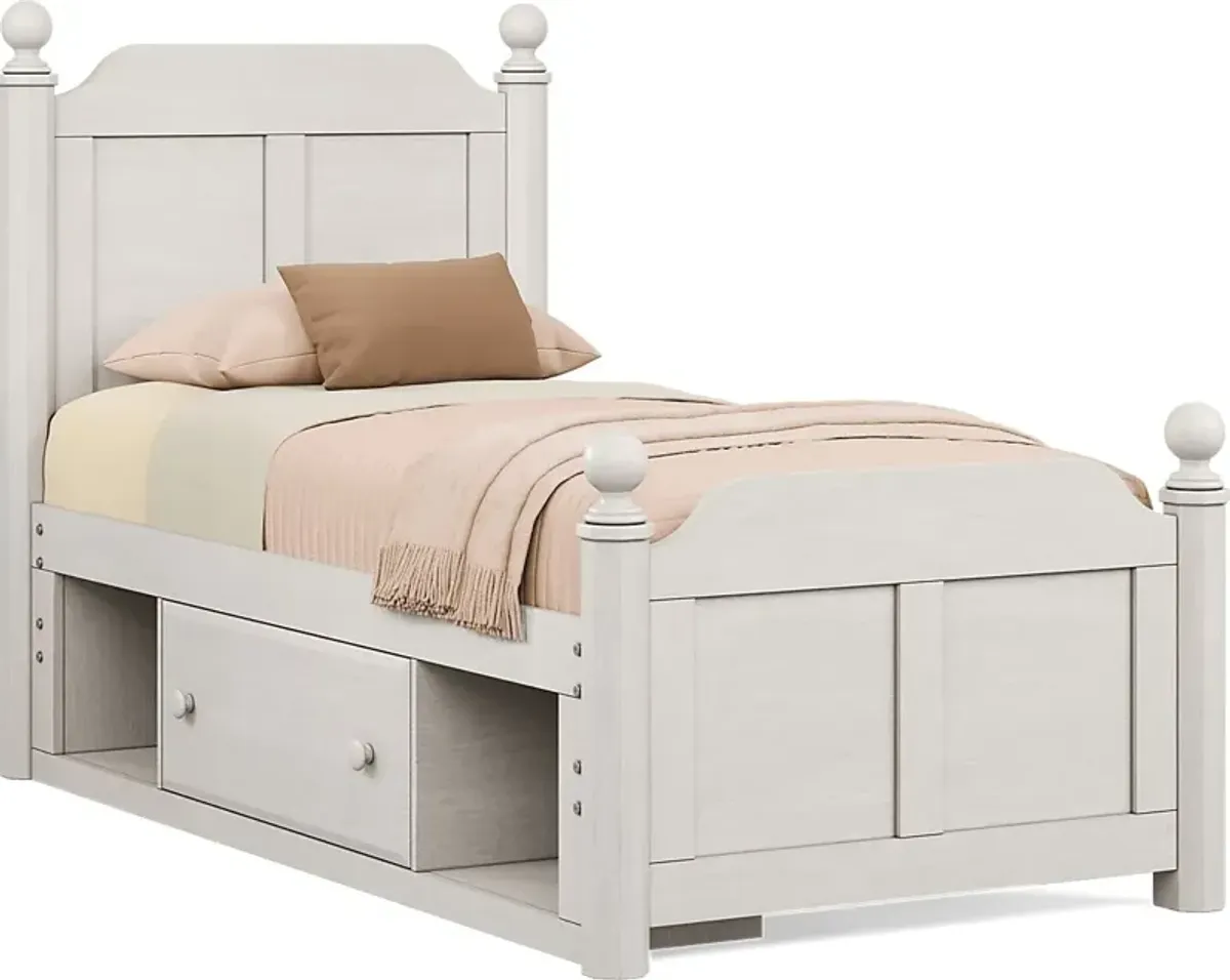 Kids South Bend Washed White 3 Pc Twin Poster Bed with Storage Side Rail