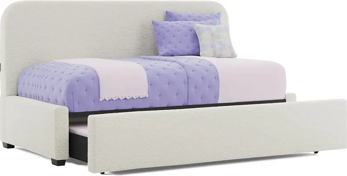 Kids Souxsie White Twin Upholstered Lounge Bed with Twin Trundle