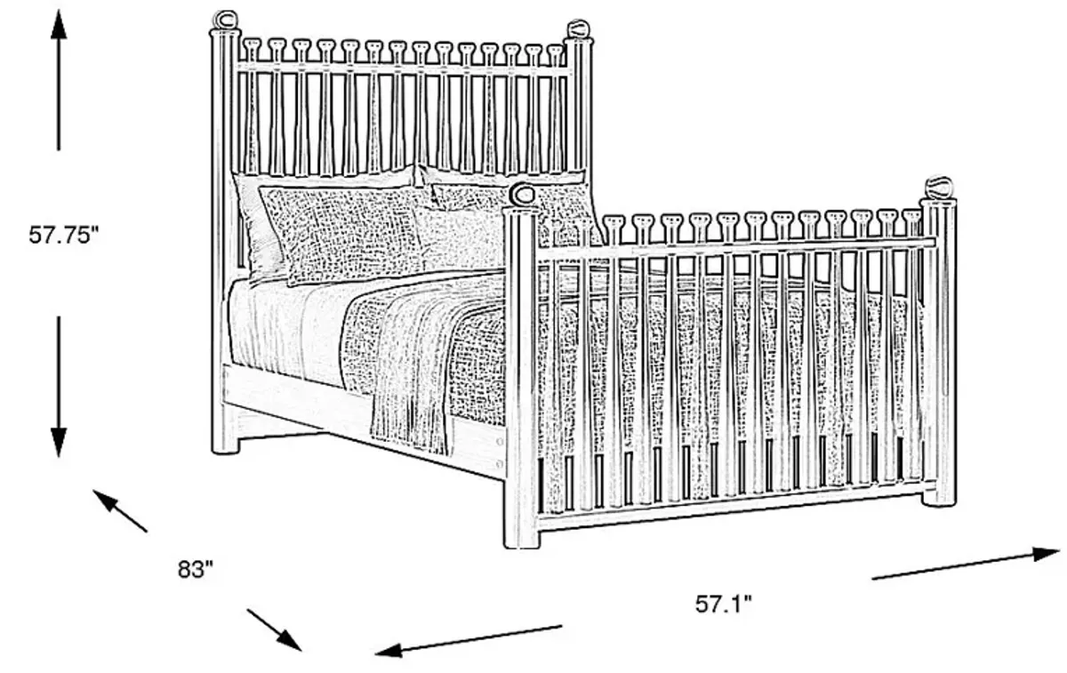 Kids Batter Up Stained 3 Pc Full Baseball Bat Bed