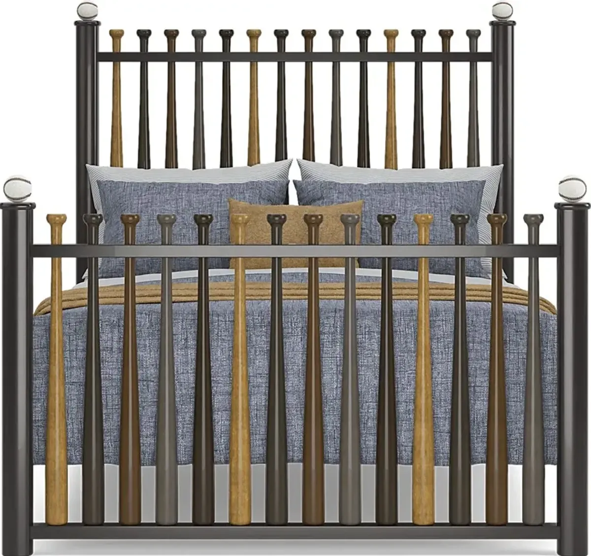 Kids Batter Up Stained 3 Pc Full Baseball Bat Bed