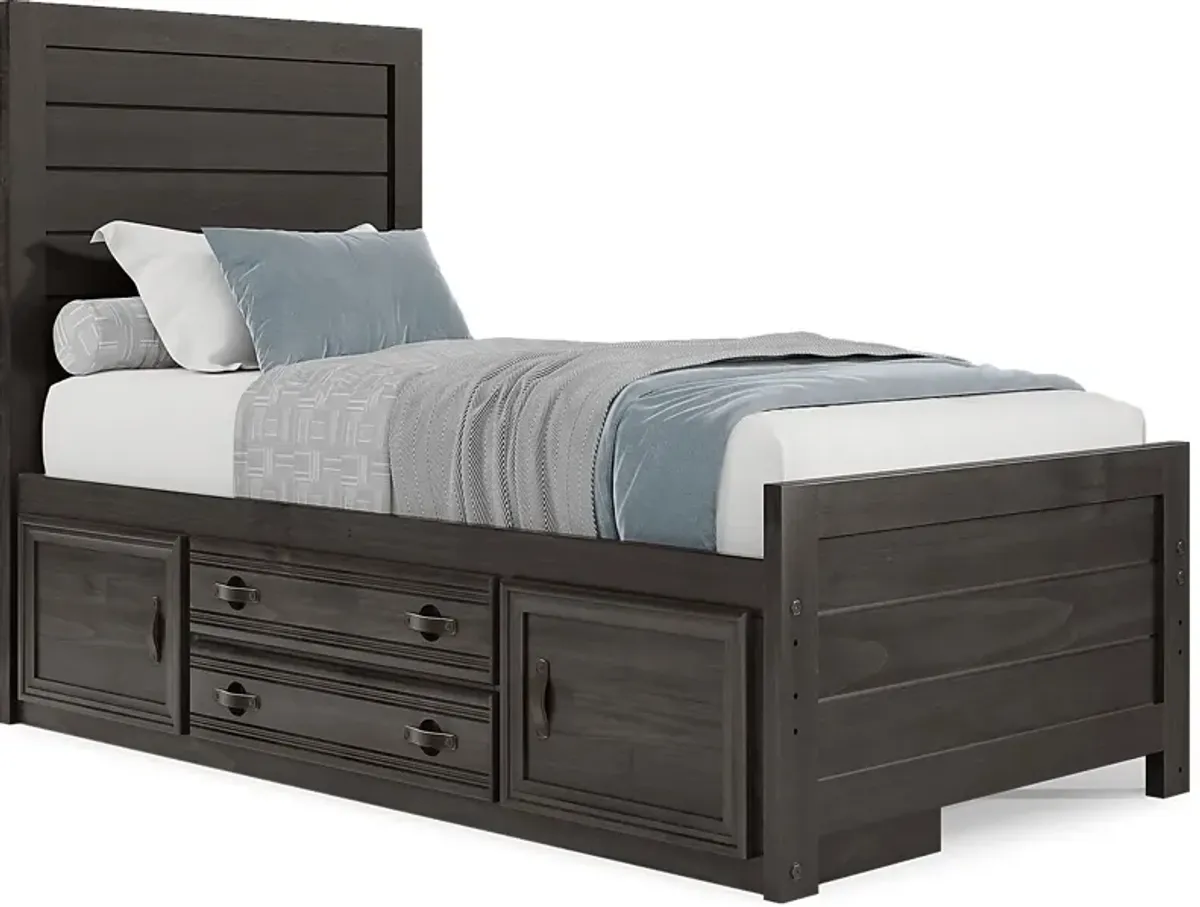 Kids Creekside 2.0 Charcoal 3 Pc Twin Panel Bed with Storage Side Rail