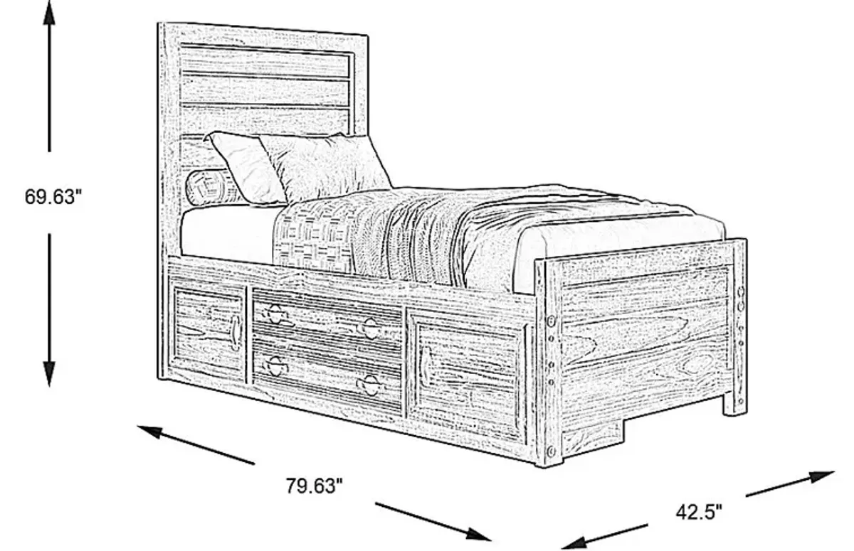 Kids Creekside 2.0 Chestnut 3 Pc Twin Panel Bed with Storage Side Rail