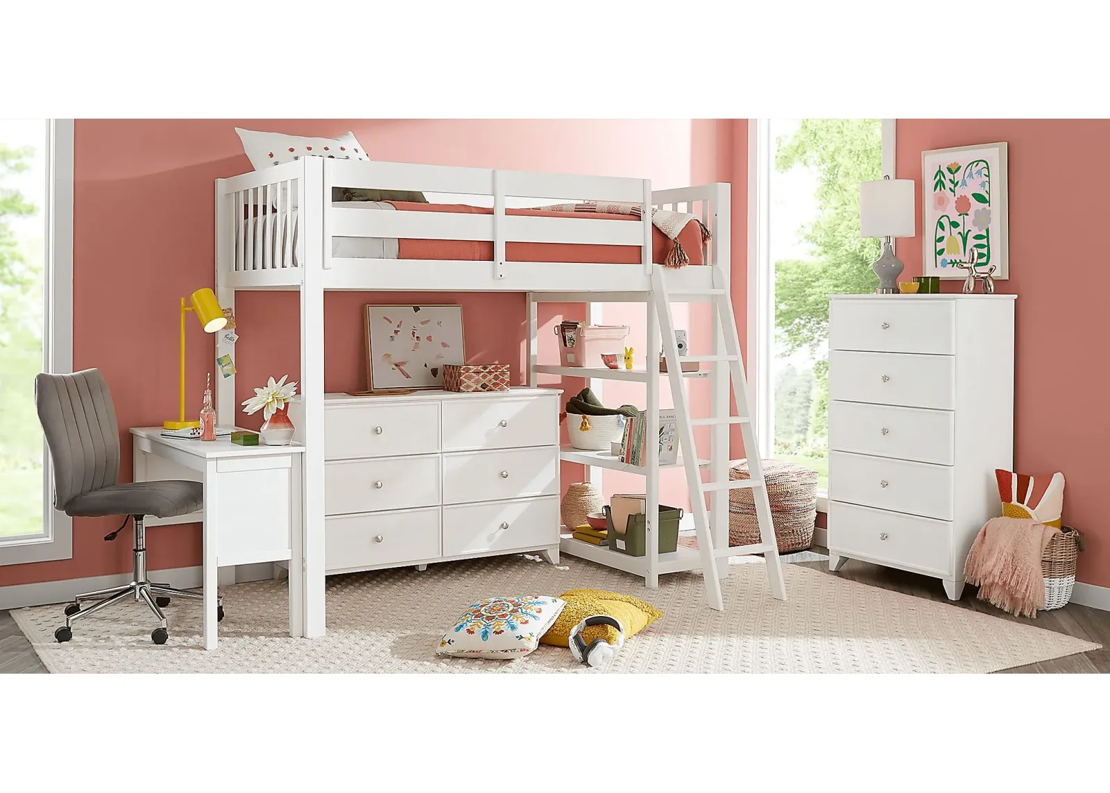 Kids Springtown White Wash 4 Pc Twin Loft Bed by Rooms To Go Furniture