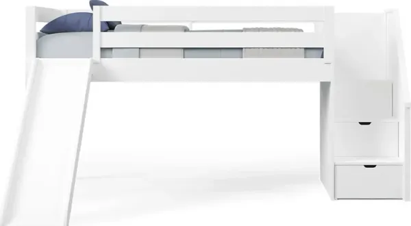 Kids Preston Place White Twin Step Loft Bed with Slide