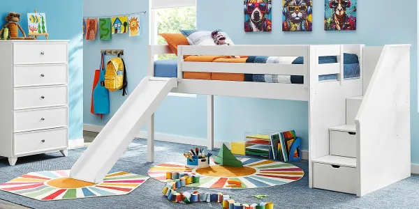 Kids Preston Place White Twin Step Loft Bed with Slide