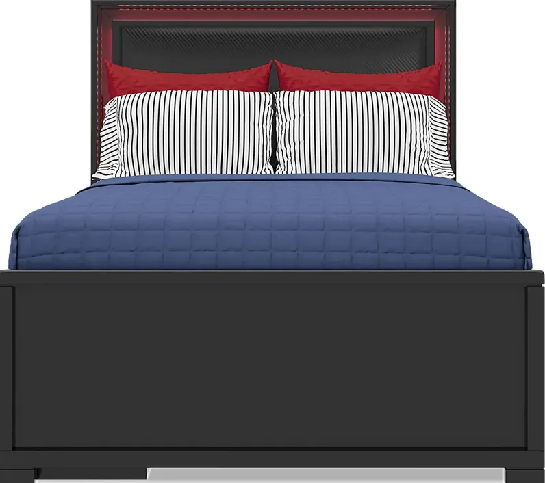 Kids Carbon Optix Black 3 Pc Full Bed with LED Lights