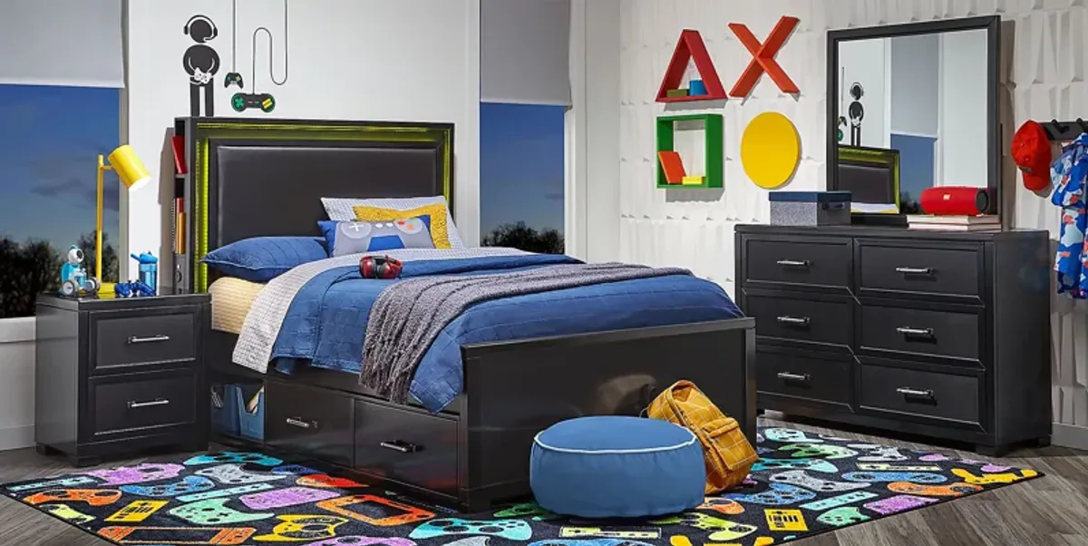 Kids Carbon Optix Black 3 Pc Full Bed with LED Lights