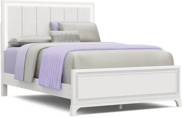 Kids Alyssa White Full Lighted Upholstered Bed