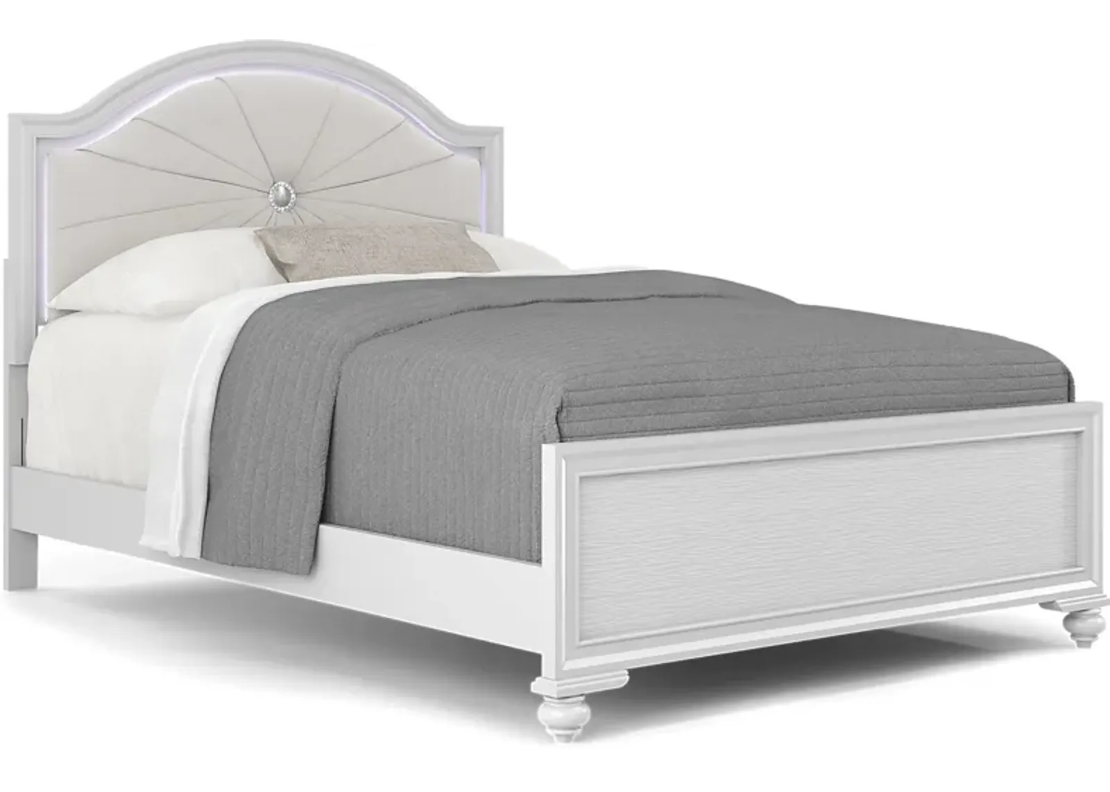 Kids Evangeline White 3 Pc Full Lighted Upholstered Bed