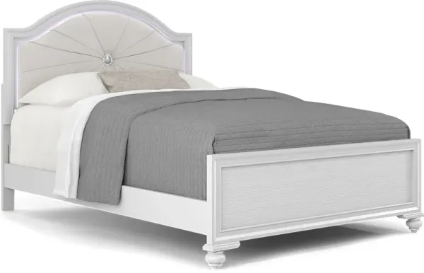 Kids Evangeline White Full Lighted Upholstered Bed with White LED