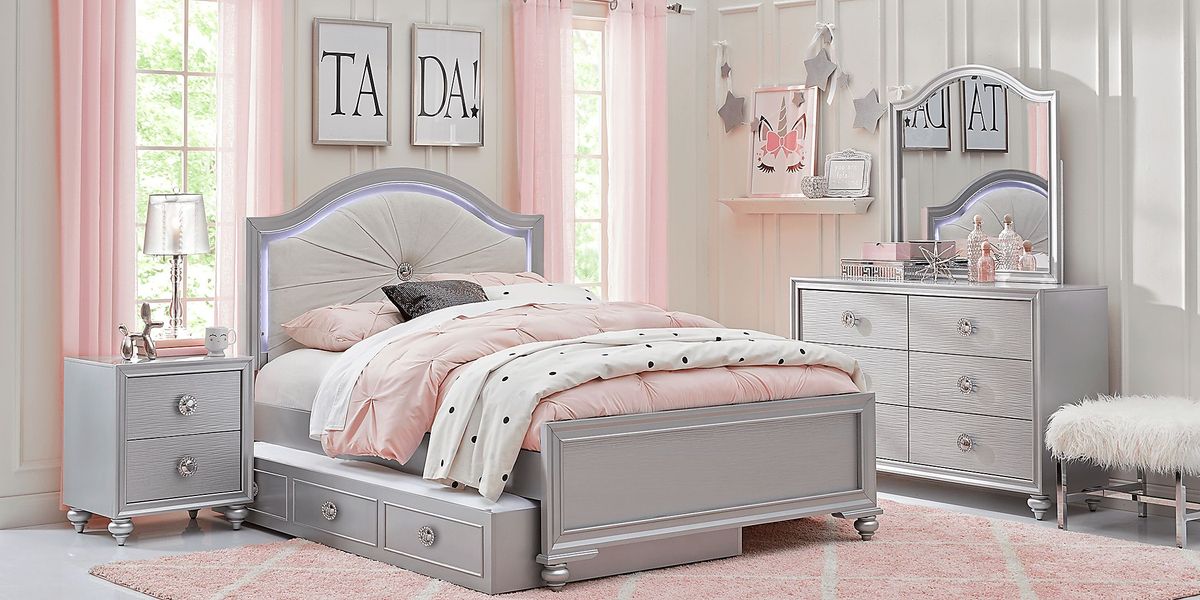 Kids Evangeline Silver 3 Pc Full Lighted Upholstered Bed