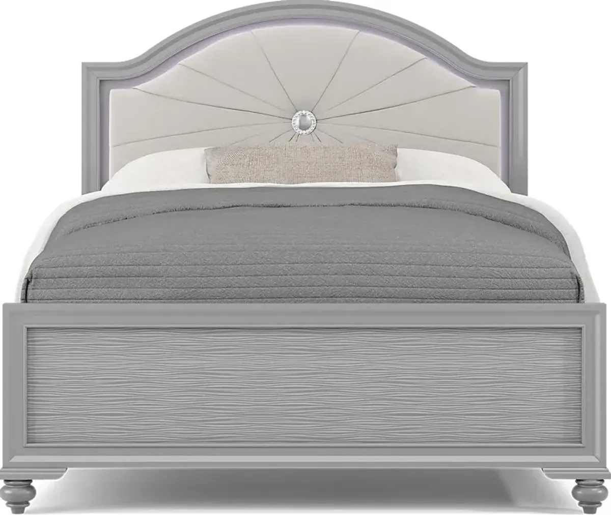Kids Evangeline Silver Full Lighted Upholstered Bed with Multi-Color LEDs