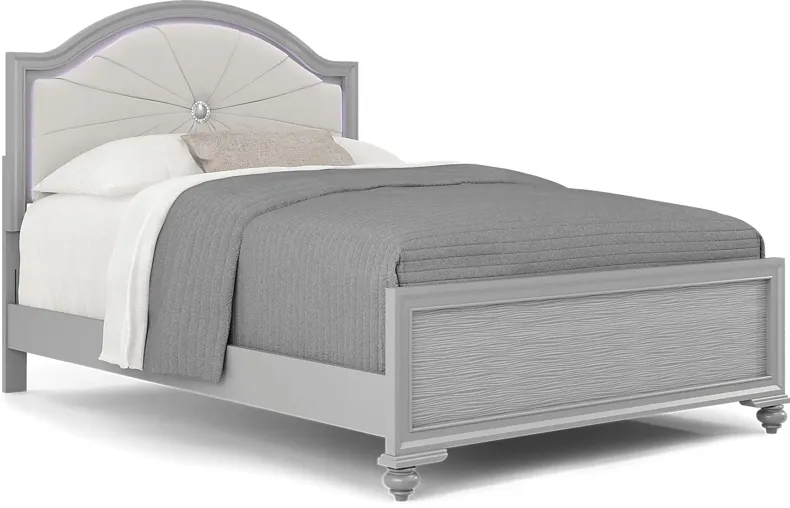 Kids Evangeline Silver Full Lighted Upholstered Bed with Multi-Color LEDs