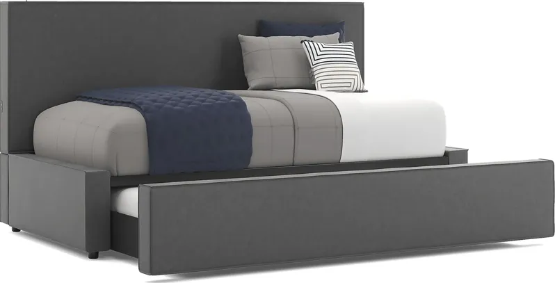 Kids Whitman Gray Twin Upholstered Lounge Bed with Twin Trundle
