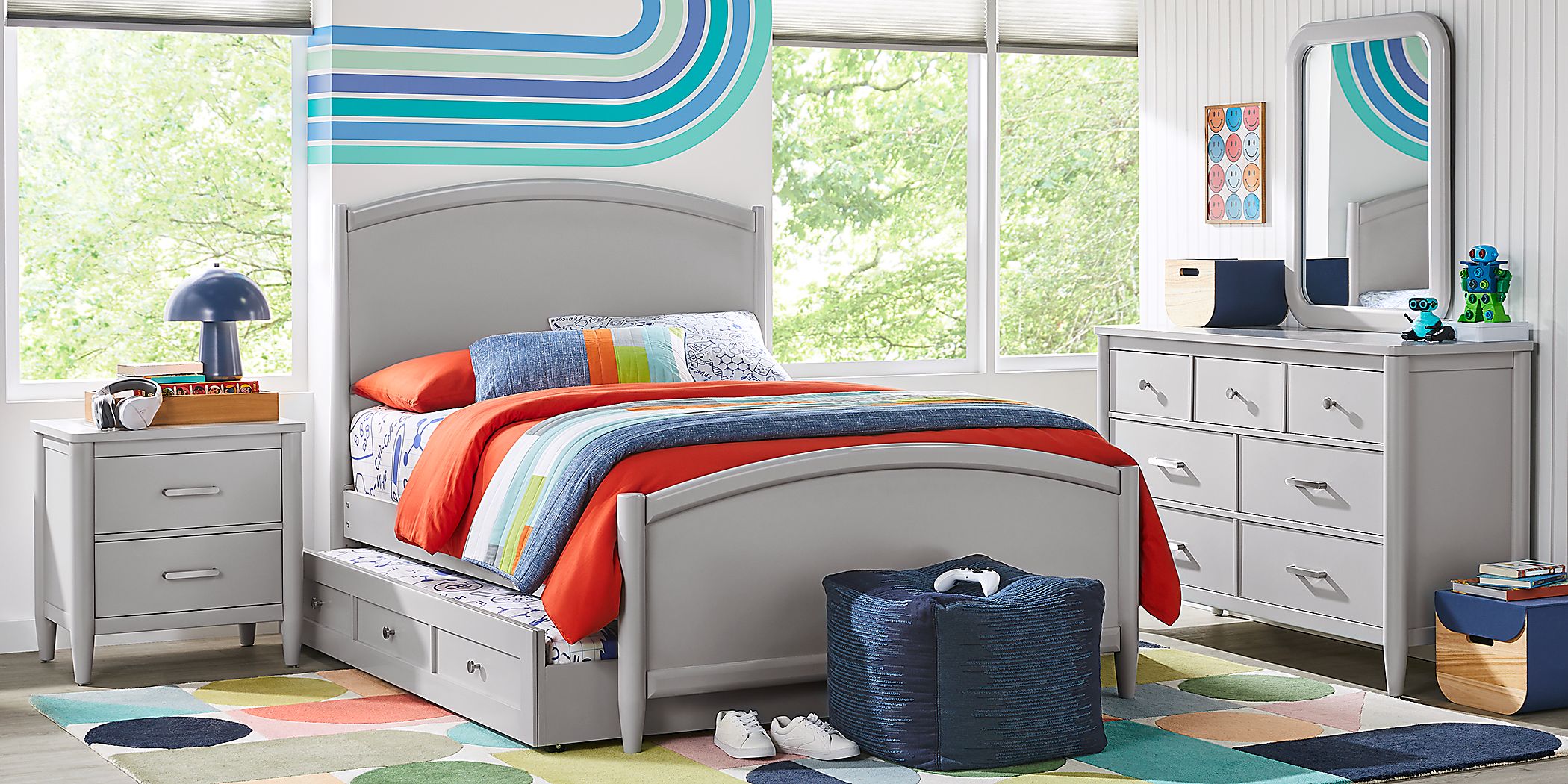 Kids Modern Colors Light Gray 3 Pc Full Panel Bed