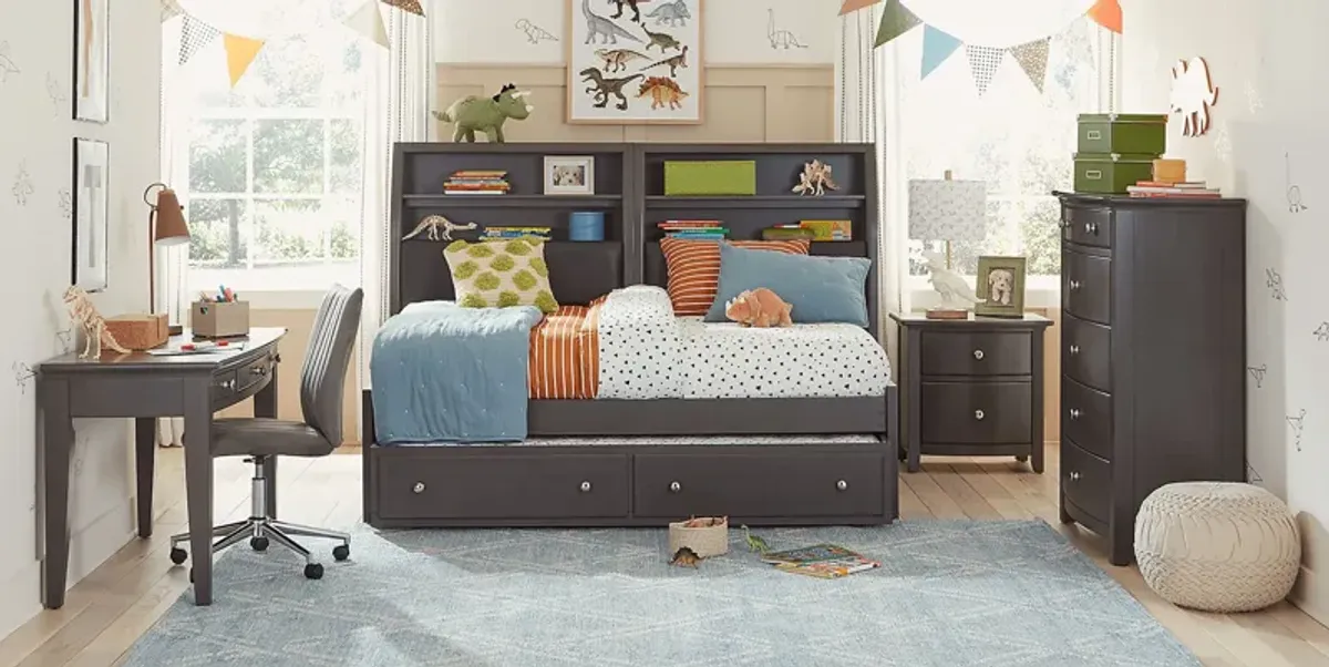 Kids Santa Cruz Gray 5 Pc Full Bookcase Wall Bed