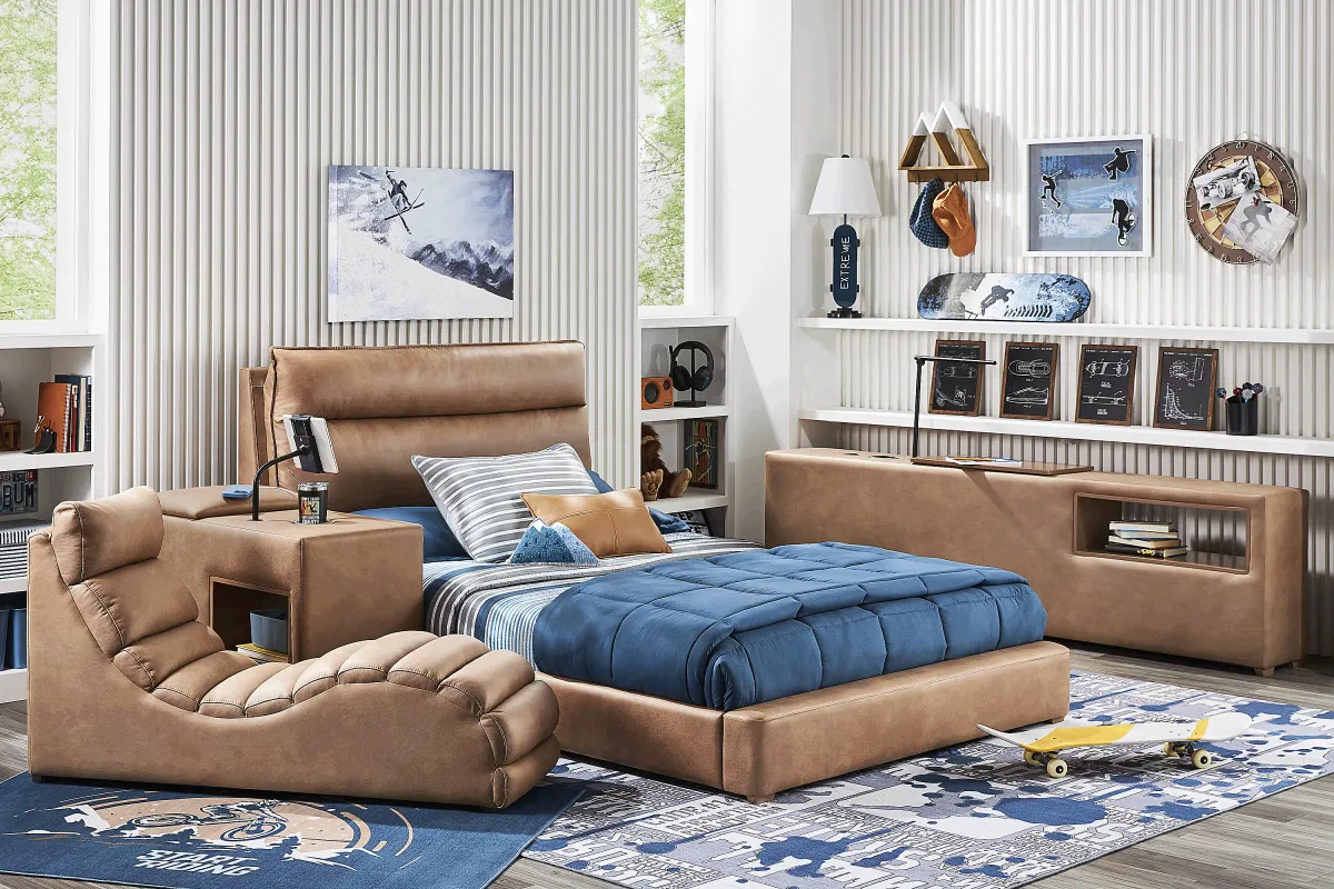 Kids Cloud9 Saddle Twin Upholstered Bed with Nightstand