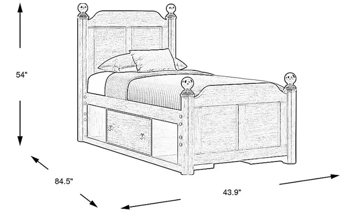 Kids South Bend Brown Cherry 3 Pc Twin Poster Bed with 2 Storage Side Rails