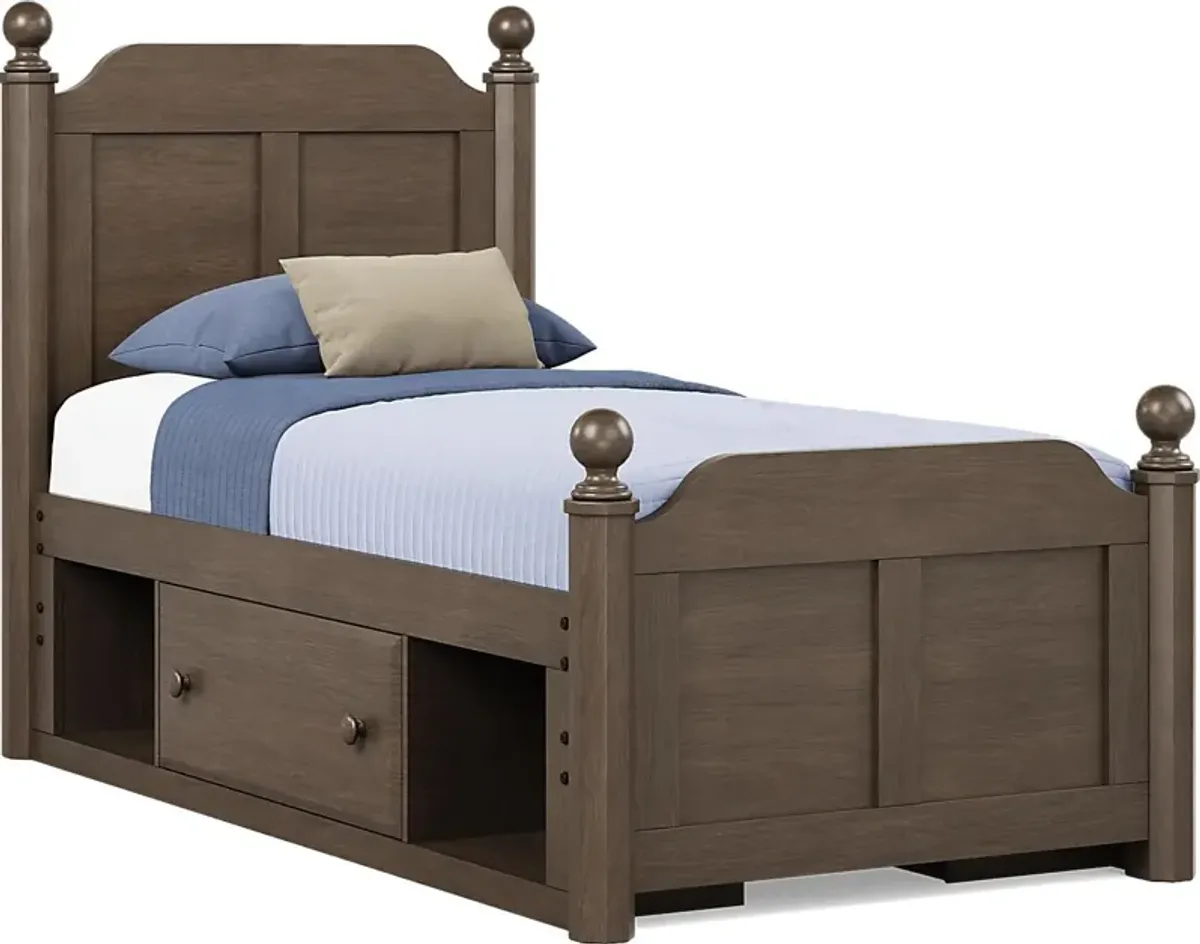 Kids South Bend Brown Cherry 3 Pc Twin Poster Bed with 2 Storage Side Rails