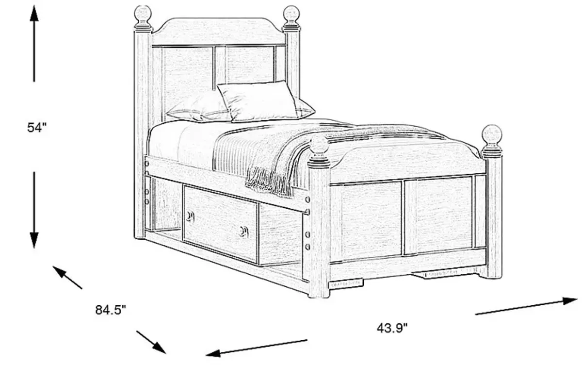 Kids South Bend Washed White 3 Pc Twin Poster Bed with 2 Storage Side Rails