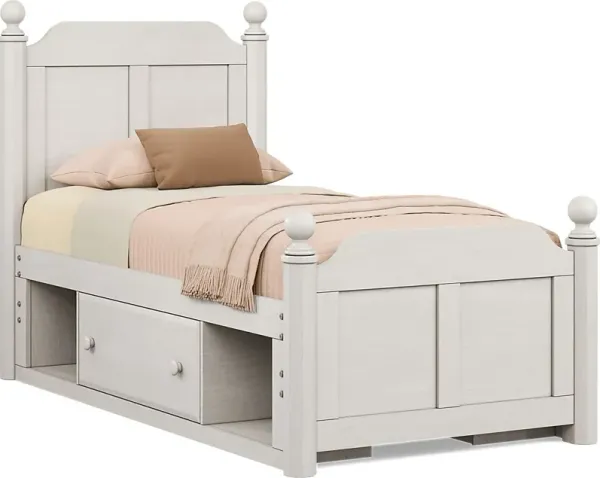 Kids South Bend Washed White Twin Poster Bed with 2 Storage Side Rails
