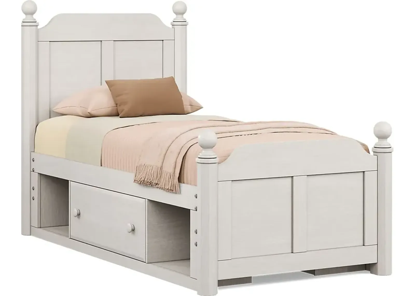 Kids South Bend Washed White 3 Pc Twin Poster Bed with 2 Storage Side Rails