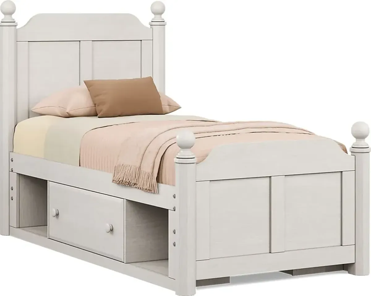 Kids South Bend Washed White 3 Pc Twin Poster Bed with 2 Storage Side Rails