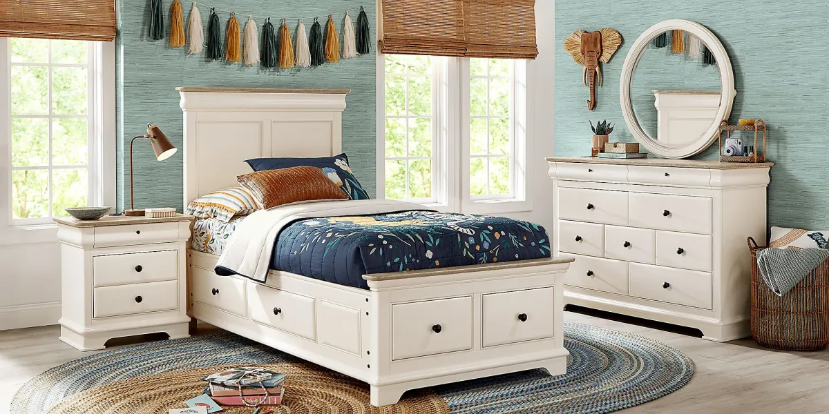 Kids Oberon Cream Twin Storage Bed