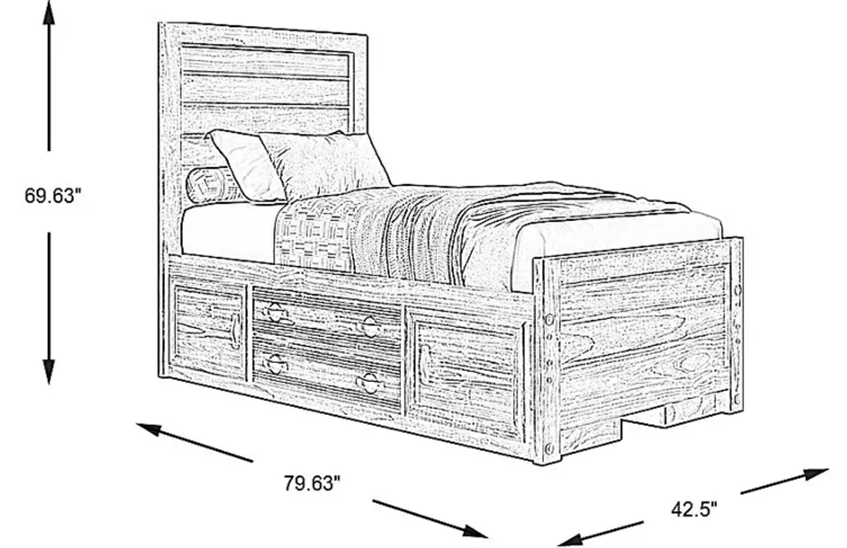 Kids Creekside 2.0 Charcoal 3 Pc Twin Panel Bed with 2 Storage Side Rails