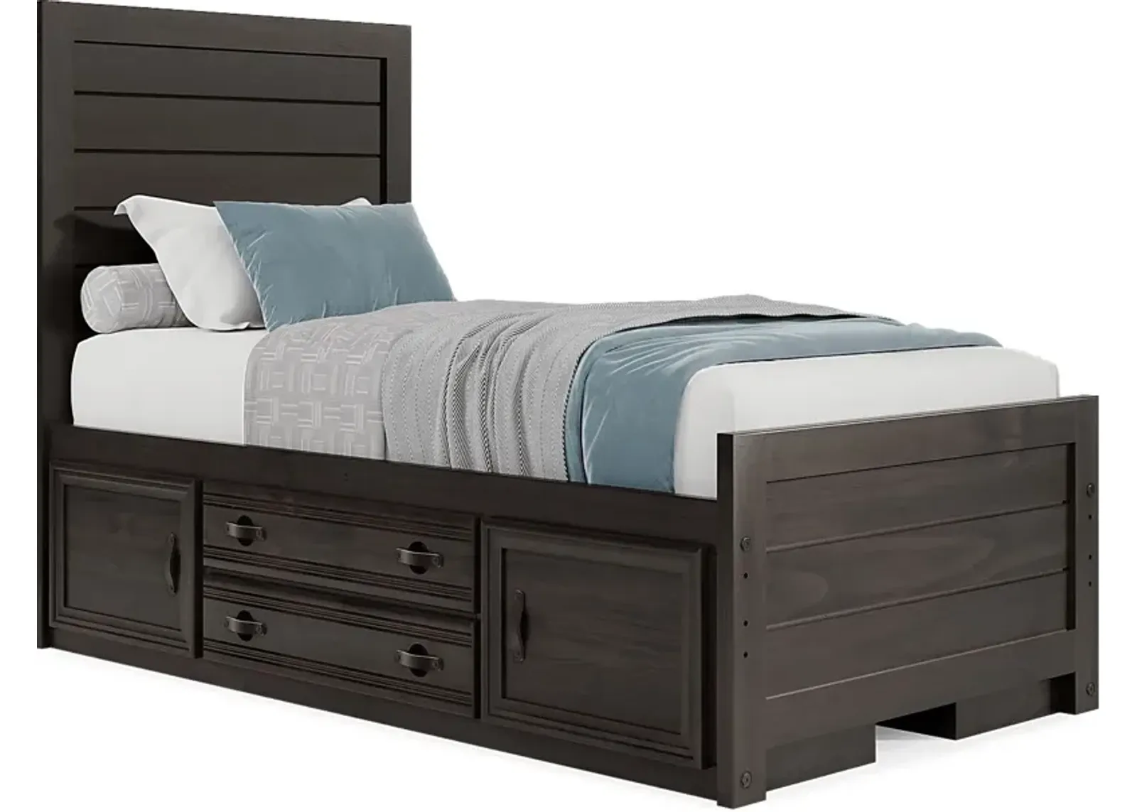 Kids Creekside 2.0 Charcoal 3 Pc Twin Panel Bed with 2 Storage Side Rails