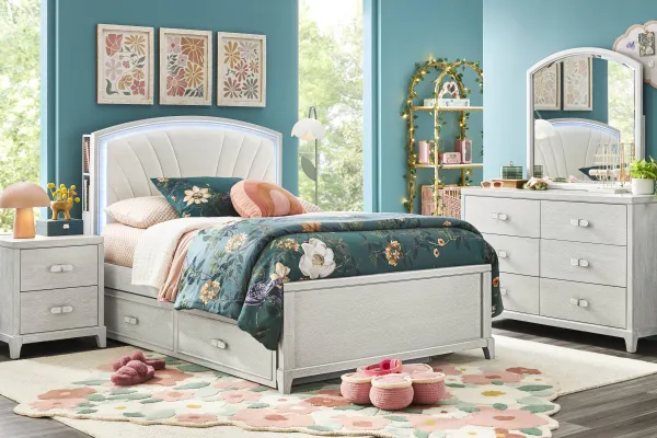 Kids Emilie Rose Twin Wirebrush Gray Upholstered Bedroom