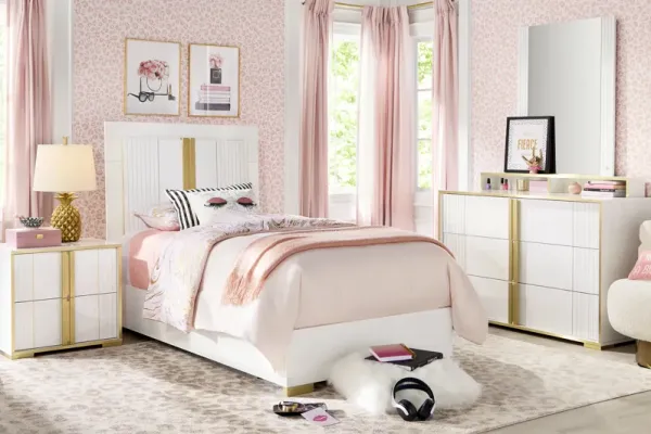 Kids Valentina White Twin Sleigh Bedroom