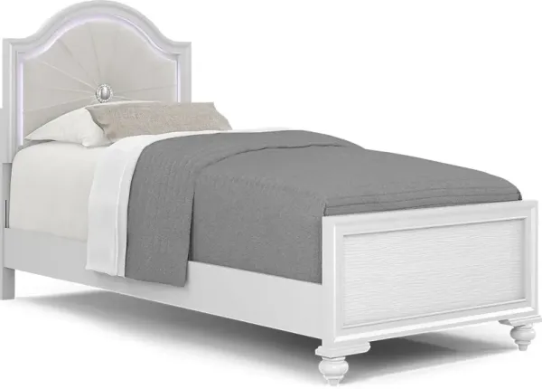 Kids Evangeline White Twin Lighted Upholstered Bed with White LED