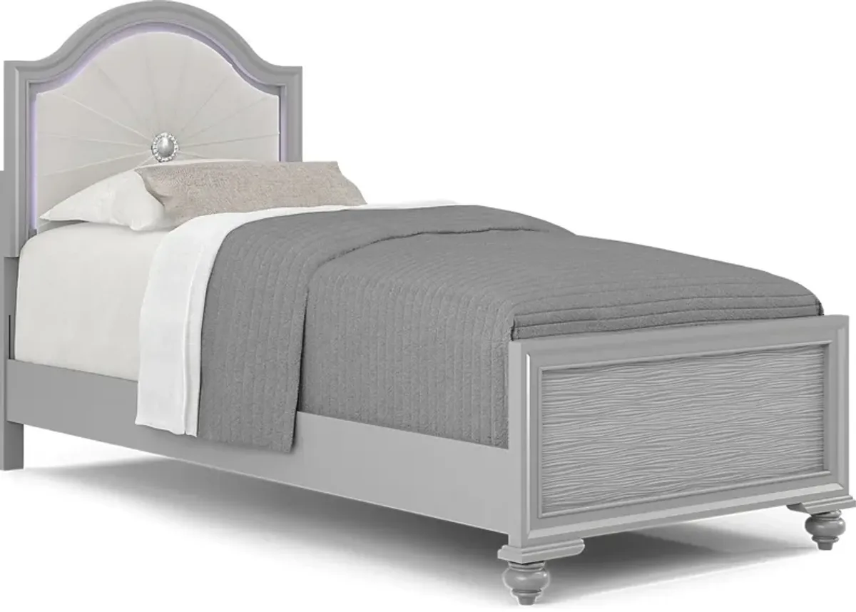 Kids Evangeline Silver 3 Pc Twin Lighted Upholstered Bed