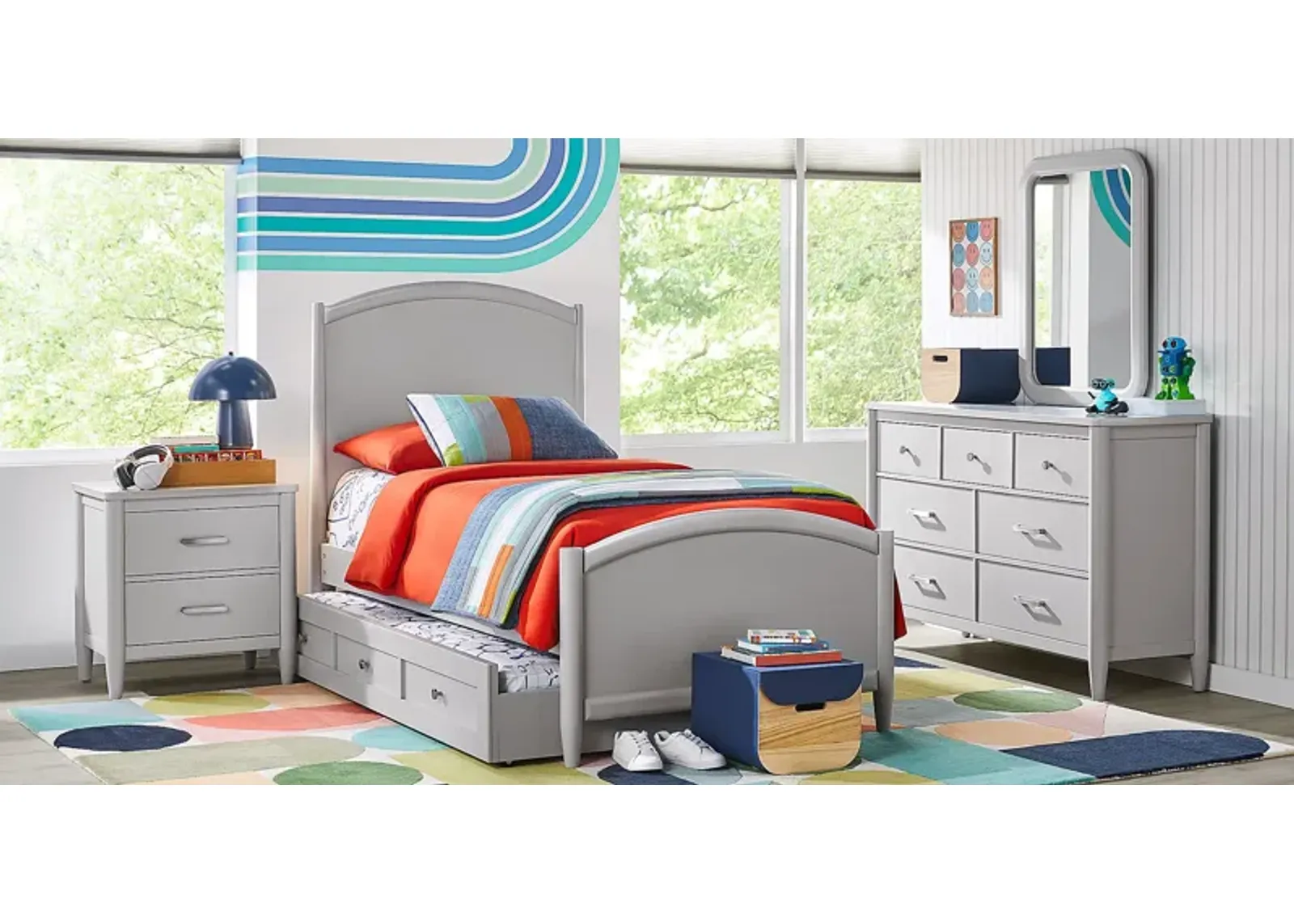 Kids Modern Colors Light Gray 5 Pc Twin Panel Bedroom