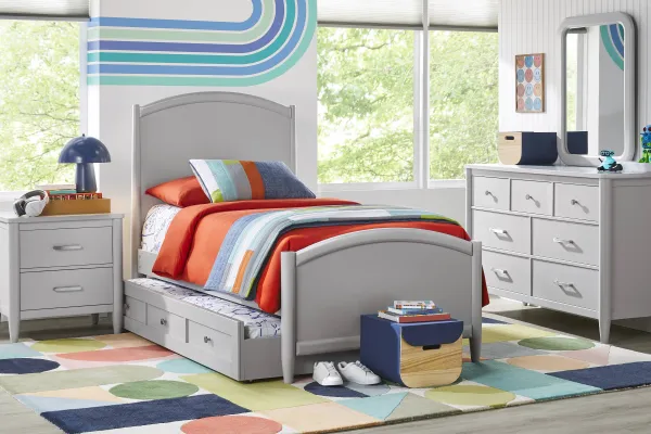 Kids Modern Colors Light Gray Twin Panel Bedroom