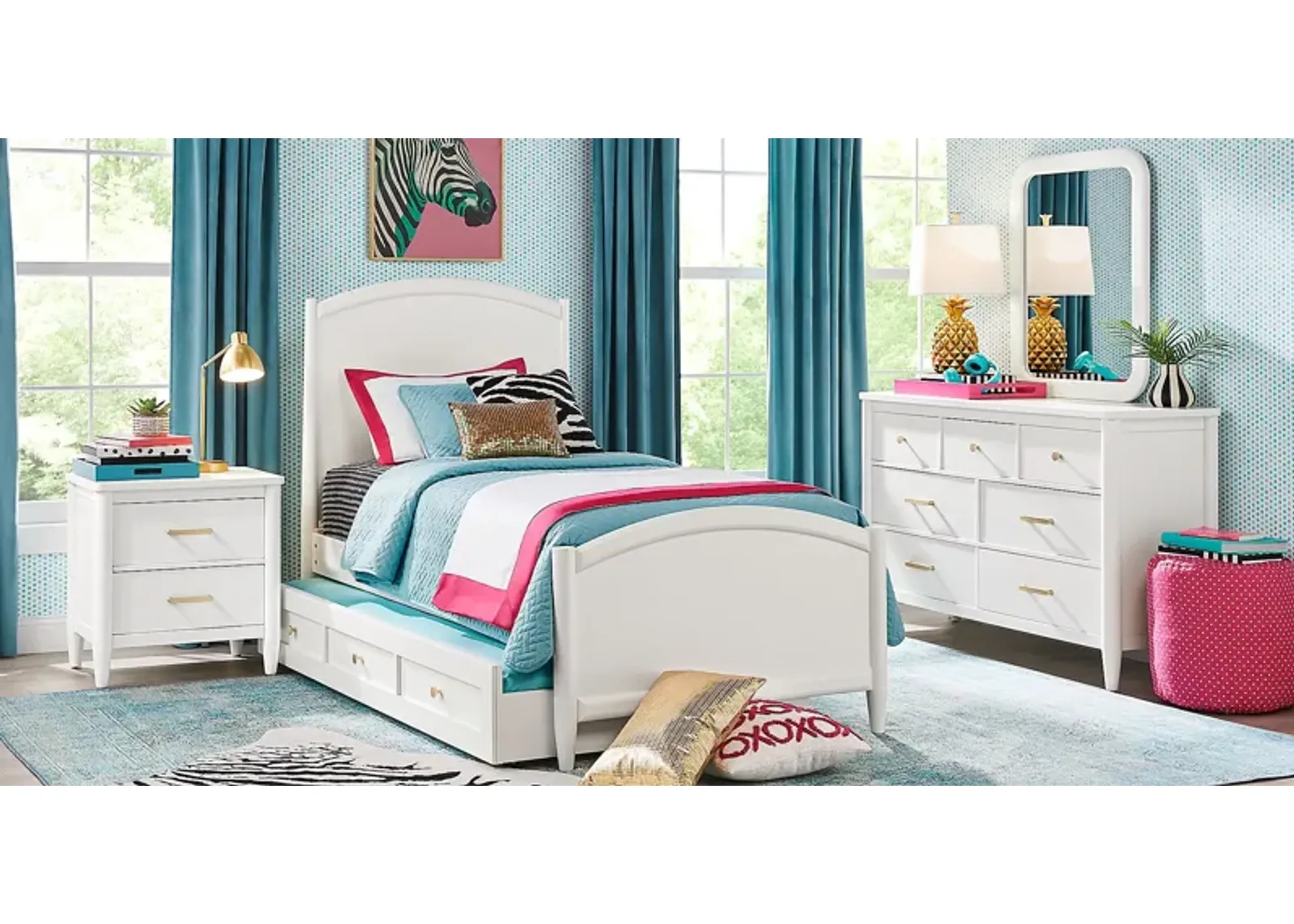 Kids Modern Colors White 5 Pc Twin Panel Bedroom